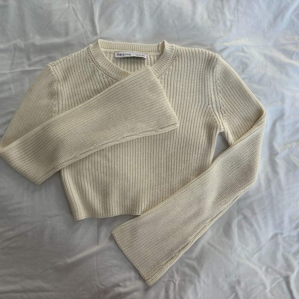 Bershka Womens Cream Cropped Sweater